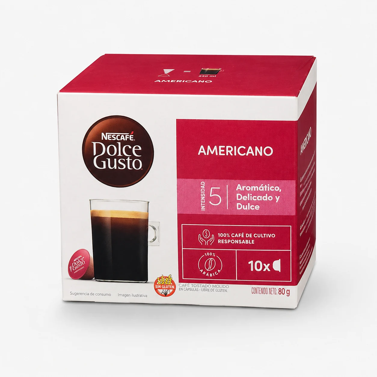 Presentación comercial limpia de la misma caja de cápsulas de café sobre fondo neutro.